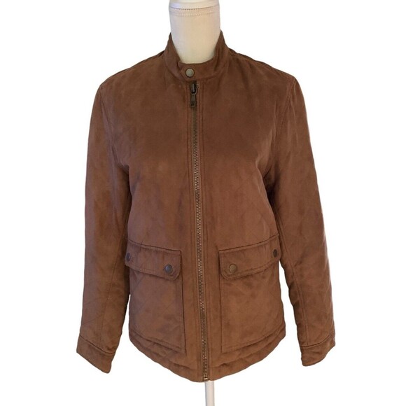 Banana Republic Vegan Suede Moto Jacket Women's Size Small Camel Brown Quilted - Picture 1 of 14